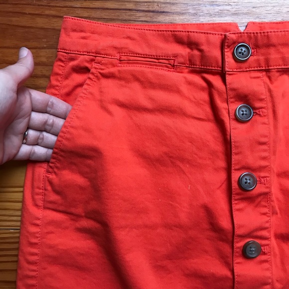 Gap Bright Orange Cotton Button Down Mini Skirt, EUC, 0 - Picture 5 of 10
